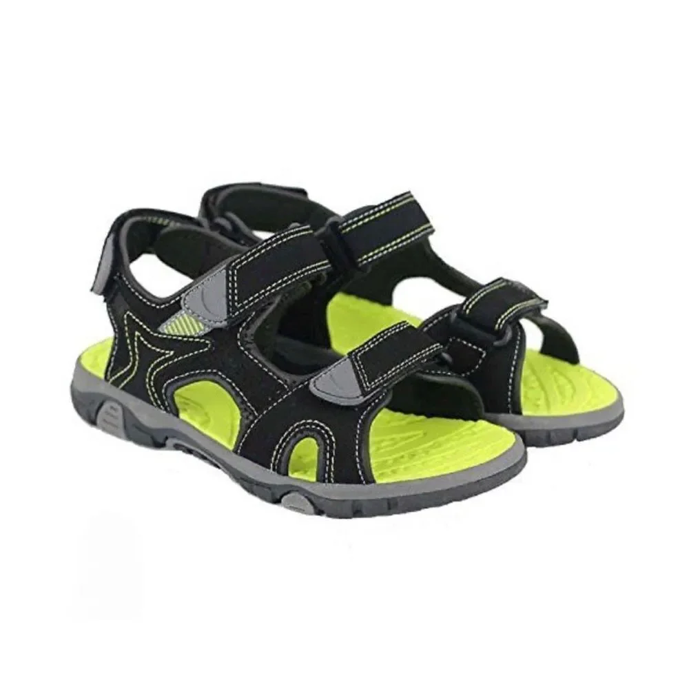 Khombu Boy's Black Green Adjustable Strap Outdoor Sporty Sandals Size 2